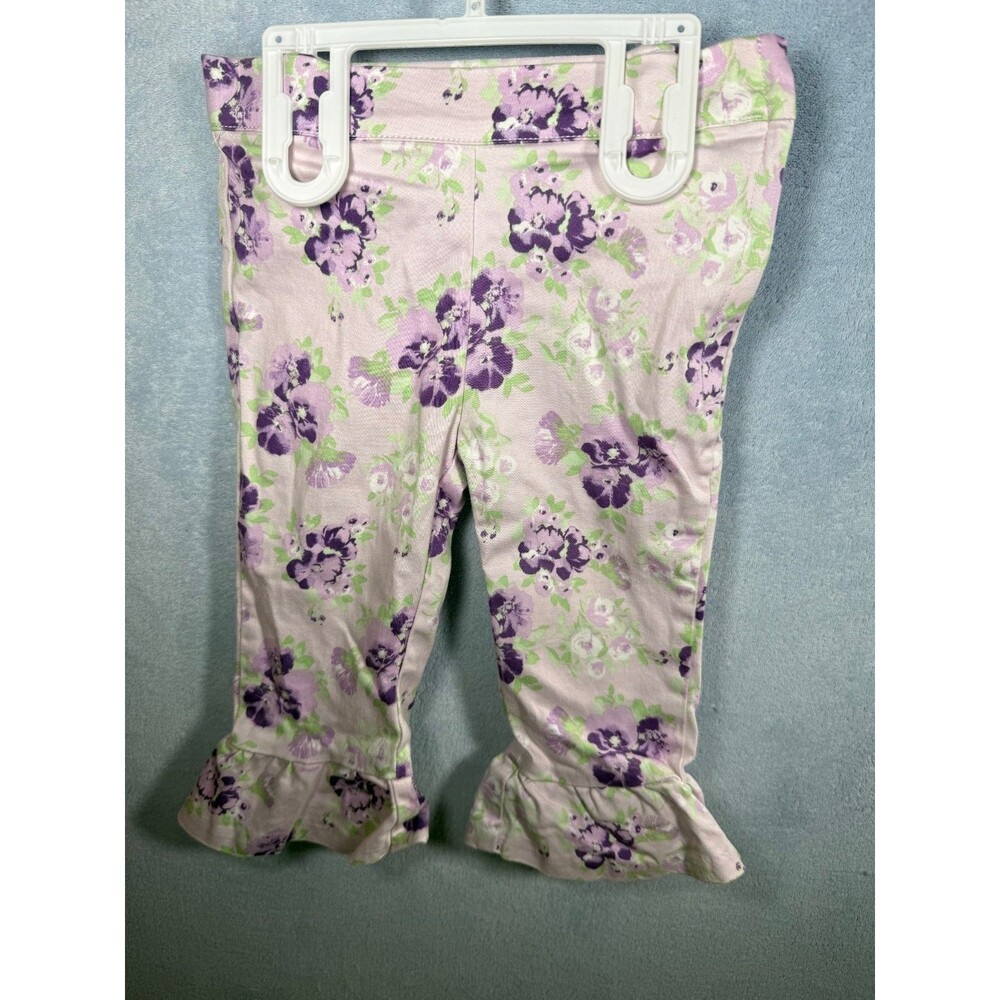Janie and Jack Girls Pink Purple Floral Ruffle Hem Pants Size 2T, adjustable